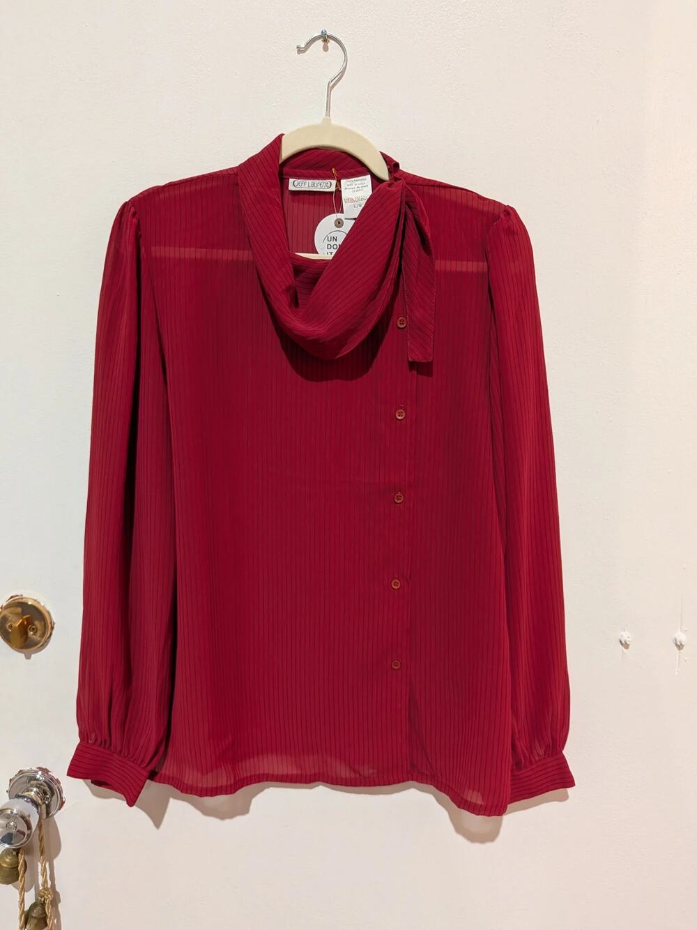 Jeff Laurent Tie Neck Blouse In Burgundy, Size L